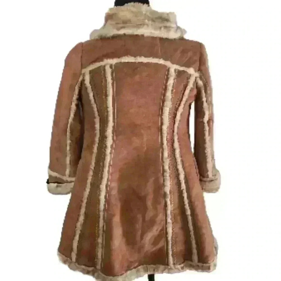 Miss Sixty Womens Suede Vintage 70s Penny Lane Bohemian Faux Fur Trim Coat XS - Picture 3 of 16
